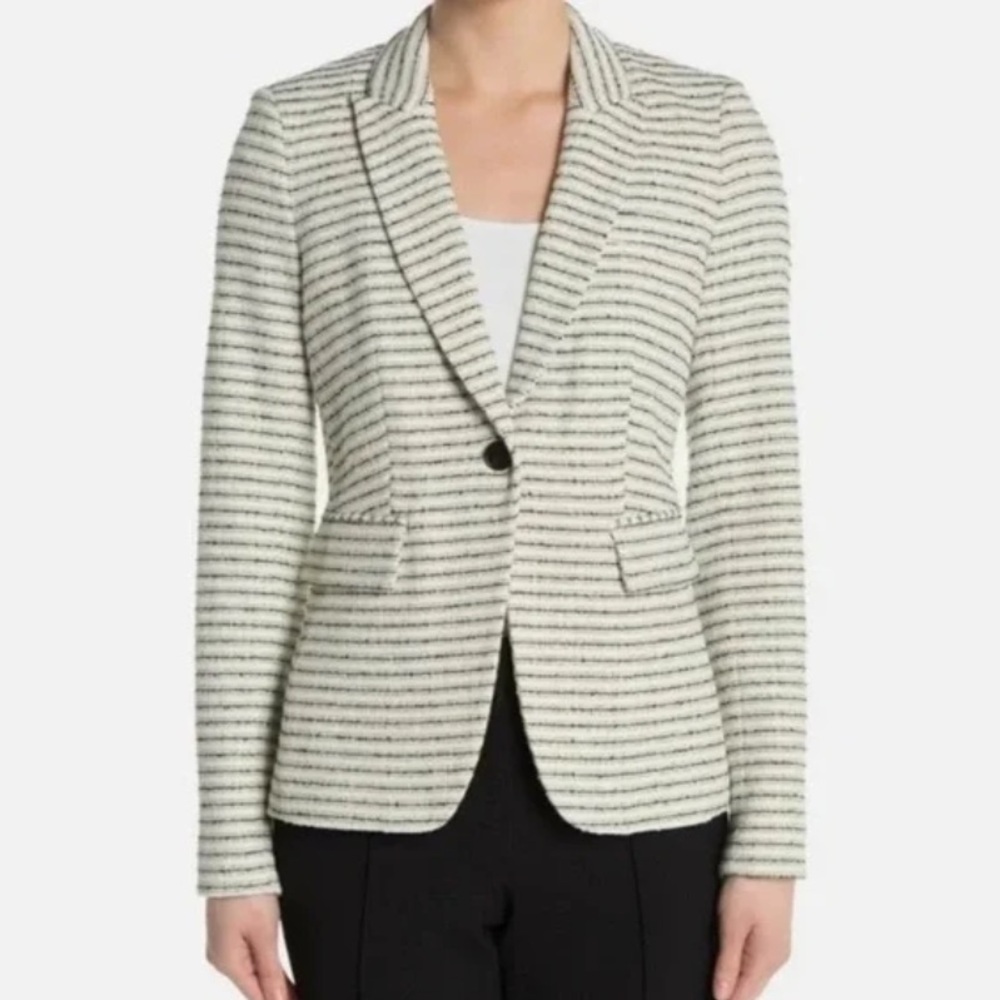 VERONICA BEARD Hosanna Black and White Striped Tweed Dickey Blazer Jacket 14
